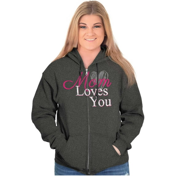 Mom Loves You Mothers Day Heart Zip Hoodie Sweatshirt Women Brisco Brands 2X