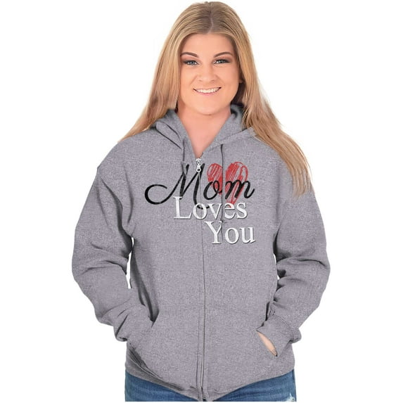 Mom Loves You Mothers Day Heart Zip Hoodie Sweatshirt Women Brisco Brands X