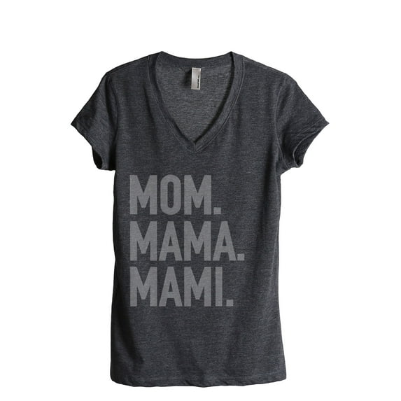 Mom Mama Mami Women's Fashion Relaxed V-Neck T-Shirt Tee Charcoal Grey 2X-Large