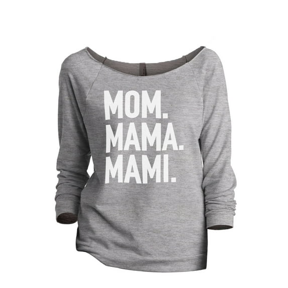 Mom Mama Mami Women's Fashion Slouchy 3/4 Sleeves Raglan Lightweight Sweatshirt Sport Grey Medium
