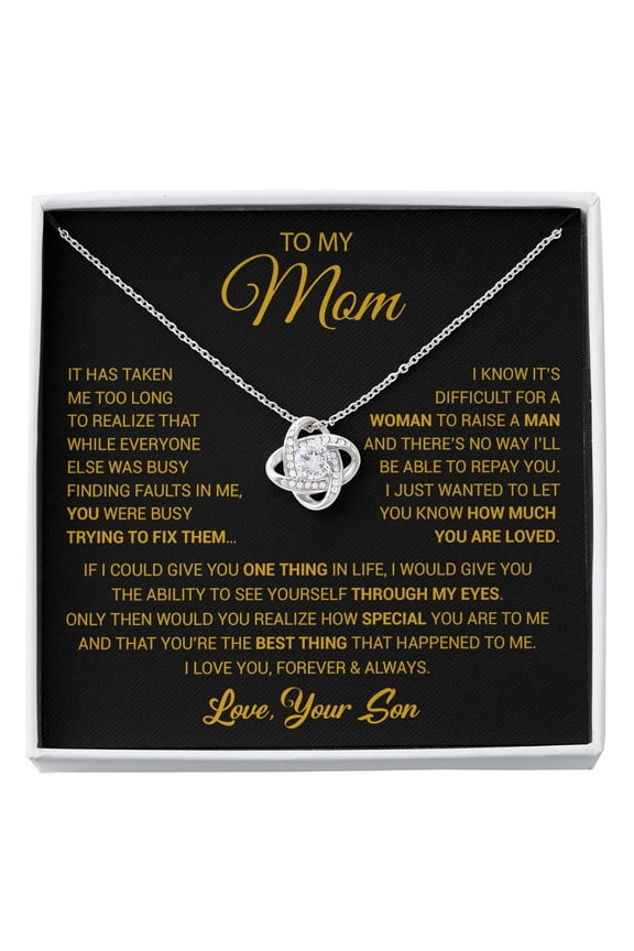 To My Mom Mama From Son Birthday Heartfelt Necklace, A Meaningful Necklace Perfect For Anniversaries Birthdays Valentine V2156, White Love Knot Necklace