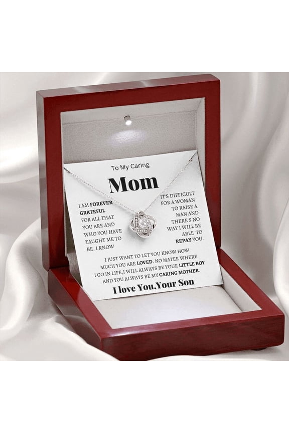 To My Mom Mama From Son Birthday I Love Mom Mother Day Necklace, A Meaningful Necklace Perfect For Anniversaries, Birthdays, Valentine V7215, White Love Knot Necklace