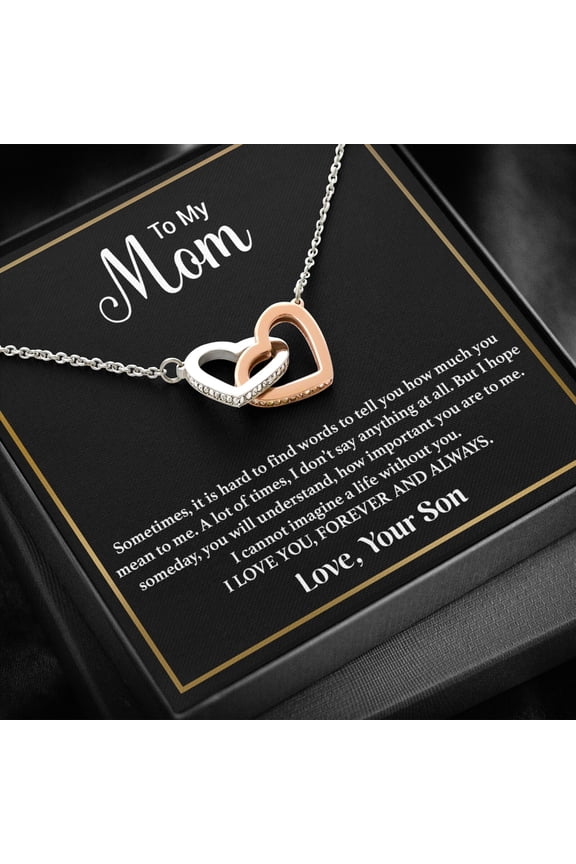 To My Mom Mama From Son Birthday Mother Day Necklace, A Meaningful Necklace Perfect For Anniversaries, Birthdays, Valentine V6343, Multi Interlocking Heart Necklace