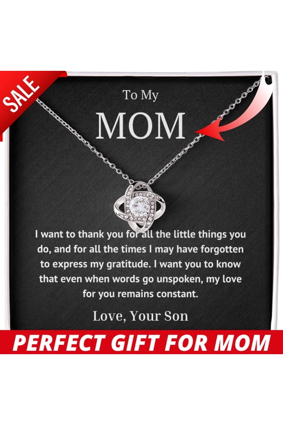 To My Mom Mama From Son Birthday Mother Day Necklace, A Meaningful Necklace Perfect For Anniversaries, Birthdays, Valentine V6965, White Love Knot Necklace