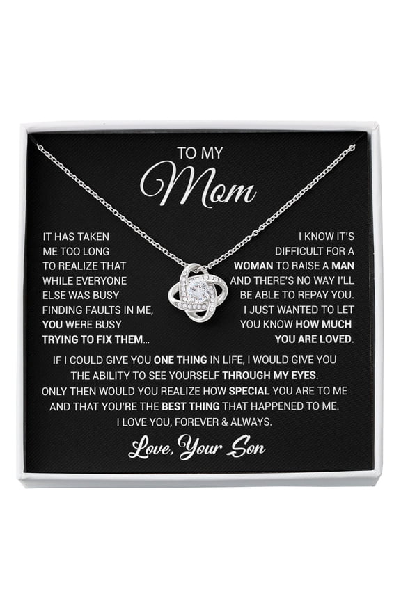 To My Mom Mama From Son Birthday Mother'S Day Necklace, A Meaningful Necklace Perfect For Anniversaries Birthdays Valentine V1735, White Love Knot Necklace
