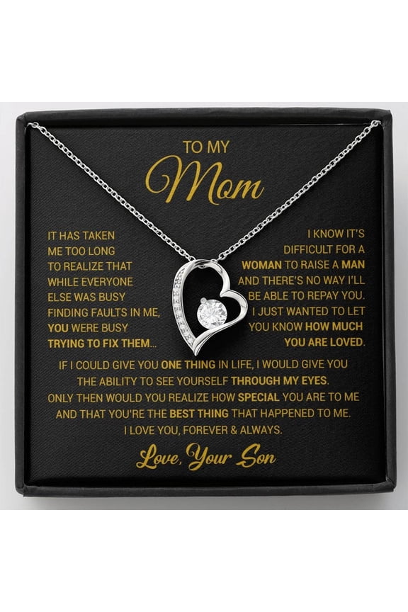 To My Mom Mama From Son Birthday Mother'S Day Necklace, A Meaningful Necklace Perfect For Anniversaries Birthdays Valentine V1922, White Forever Love Necklace