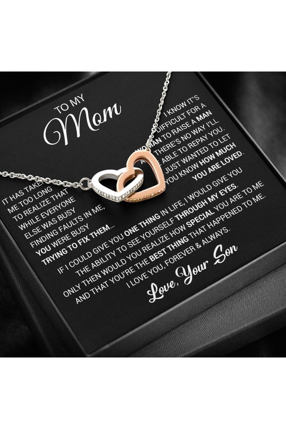 To My Mom Mama From Son Birthday Mother'S Day Necklace, A Meaningful Necklace Perfect For Anniversaries Birthdays Valentine V2146, Multi Interlocking Heart Necklace