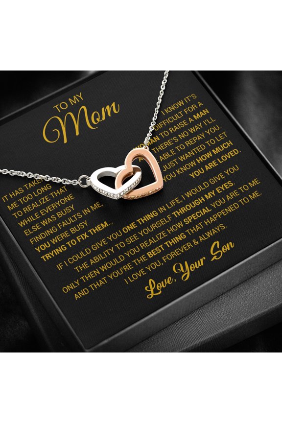 To My Mom Mama From Son Birthday Special Message Necklace, A Meaningful Necklace Perfect For Anniversaries Birthdays Valentine V1934, Multi Interlocking Heart Necklace