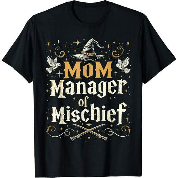Mom Manager of Mischief - Funny Wizard Mom T-Shirt100% pure cotton short-sleeved shirt for both men and women