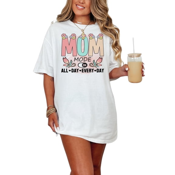 Mom Mode On Display Floral Design, White Comfort Colors T-Shirt, XL