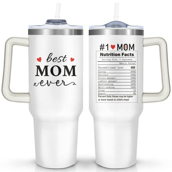 Mom Mommy Tumbler with Handle and Straw 40 Oz, Birthday Gift for Mother, Momma Christmas Mother Day Gifts From Daughters, Sons, Kids, Coffee Travel Mug