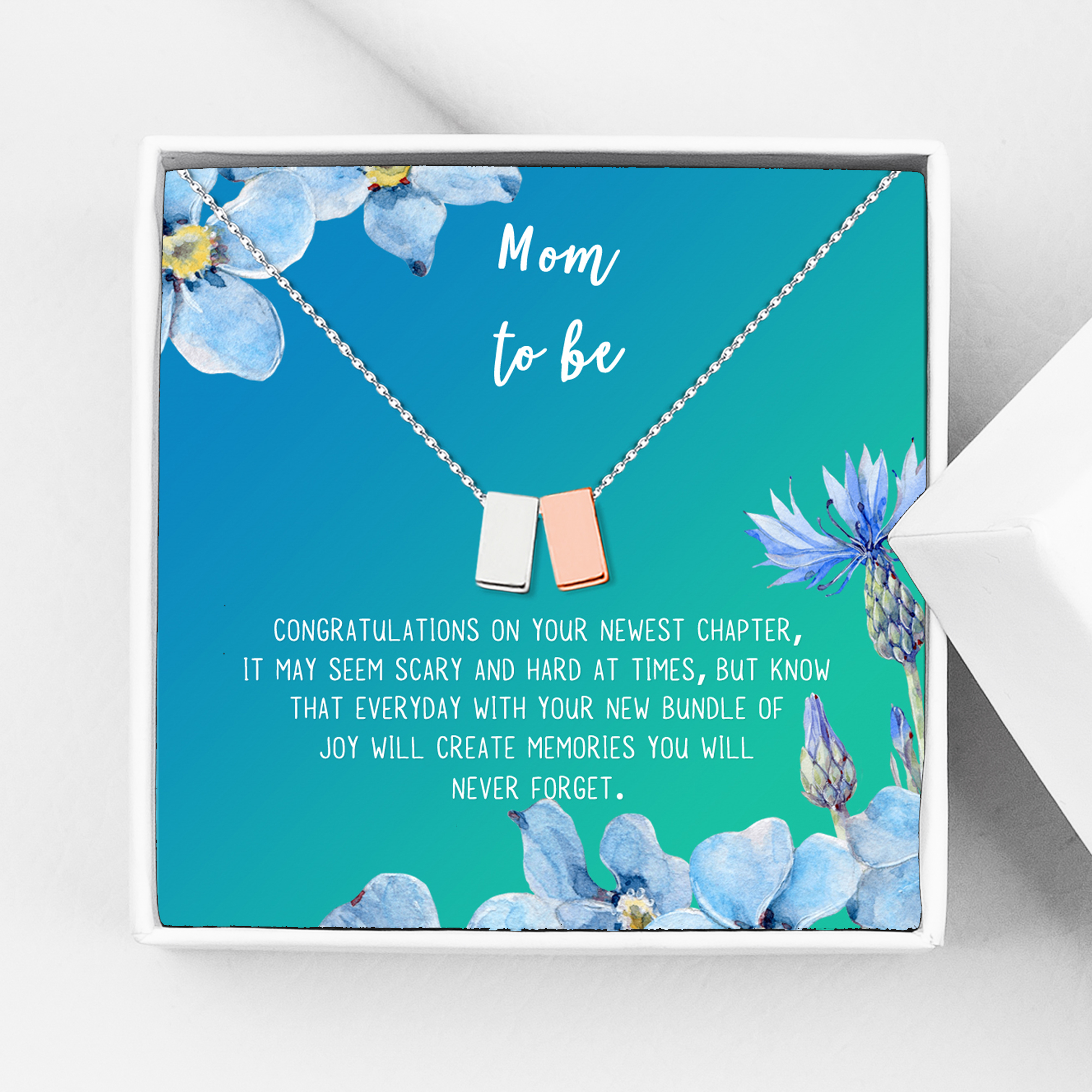 Mom to Be Mother's Day Gift, New Mom Mother's Day Gift, Gift for New Mom, New Mom Gift Box, New Mom Gift for Her, Gifts for New Mom [Silver and Rose Gold Cube,Blue-Green Gradient]