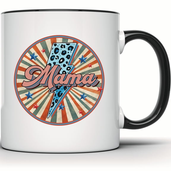 Mom Mug with Leopard Lightning Bolt - Funny Mama Coffee Tea Mug - Unique Mother's Day Gift - Cute Mom Life Mug - 11 Ounce Black Rim Handle Novelty Coffee Cup - WMUG1687-BLK