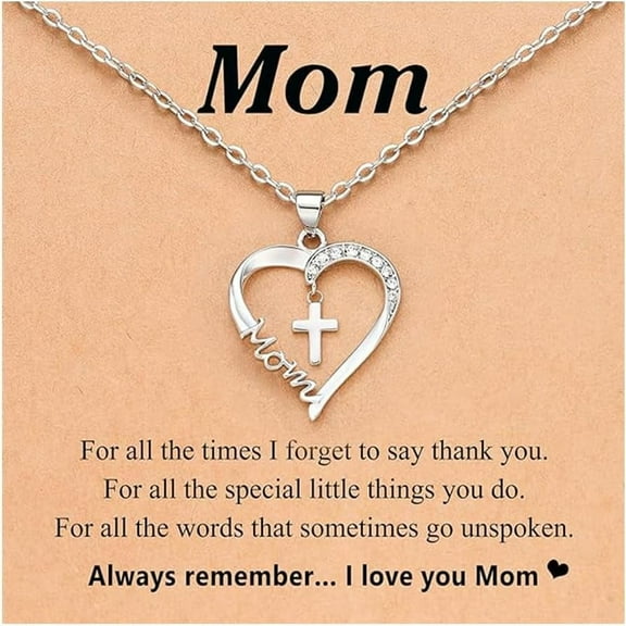 Mom Neckalce for Women Mothers Day Necklace for Mom From Son Daughter Heart Cross Rhinestone Pendant Necklaces Love Mother Daughter Necklaces Gifts Christmas Holiday Jewelry