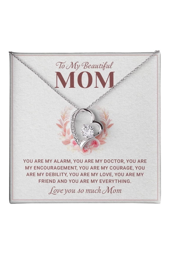 Mom Necklace From Daughter Or Son, Jewelry For Mom Birthday, Sentimental Mother'S Day Mama Pendant With Heartfelt Message Card And Box #2196, White Forever Love Necklace