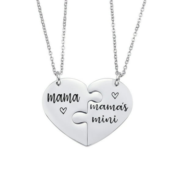 Mom Necklace Gift Set for Women 2 Piece Jewelry from Daughter Personalized Heart Pendant Titanium Steel Chain Birthday Christmas Present for Her