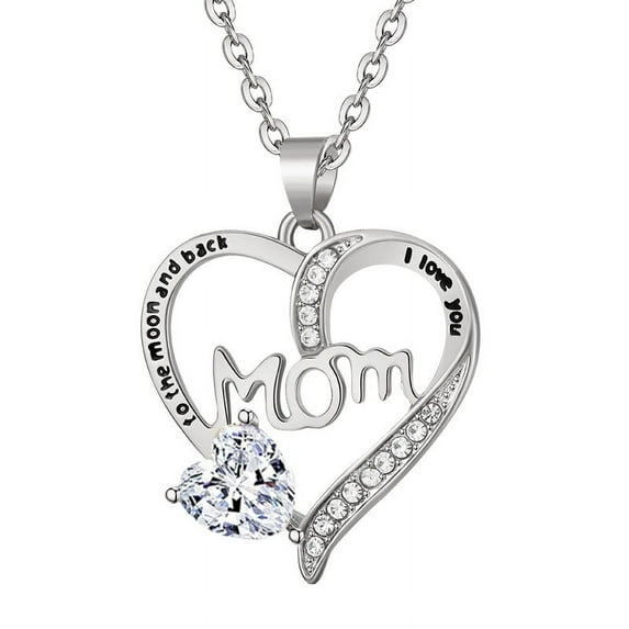 Mom Necklace I Love You Mom Gifts Mother's Day Gifts 925 Sterling Silver Necklace Birthstone Necklace for Mom Birthday Gifts for Mom Gifts from Daughters Son Gifts For Women LK01(S-White)