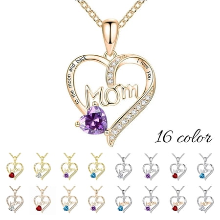 Mom Necklace I Love You Mom Gifts Mother's Day Gifts 925 Sterling Silver Necklace Birthstone Necklace for Mom Birthday Gifts for Mom Gifts from Daughters Son Gifts For Women