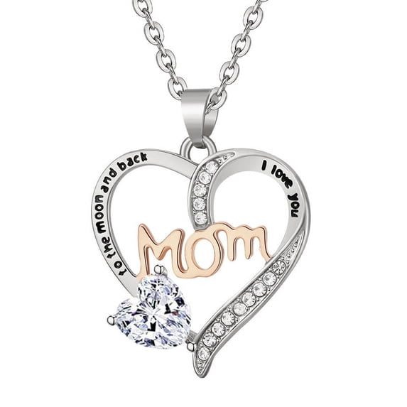 Mom Necklace I Love You Mom Gifts Mother's Day Gifts 925 Sterling Silver Necklace Birthstone Necklace for Mom Birthday Gifts for Mom Gifts from Daughters Son Gifts For Women LK01(C-White)