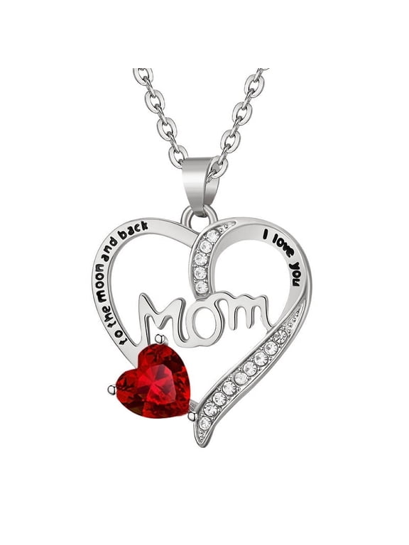 Mom Necklace I Love You Mom Gifts Mother's Day Gifts Necklace Birthstone Necklace for Mom Birthday Gifts for Mom Gifts from Daughters Son Gifts For Women LK01(S-Red)