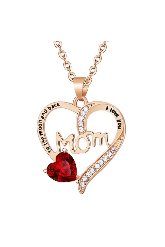 Mom Necklace I Love You Mom Gifts Mother's Day Gifts 925 Sterling Silver Necklace Birthstone Necklace for Mom Birthday Gifts for Mom Gifts from Daughters Son Gifts For Women GS-Red)