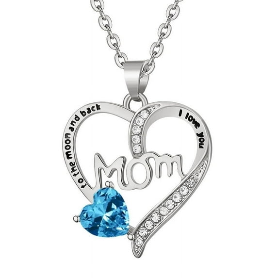 Mom Necklace I Love You Mom Gifts Mother's Day Gifts 925 Sterling Silver Necklace Birthstone Necklace for Mom Birthday Gifts for Mom Gifts from Daughters Son Gifts For Women LK01(S-Blue) M01