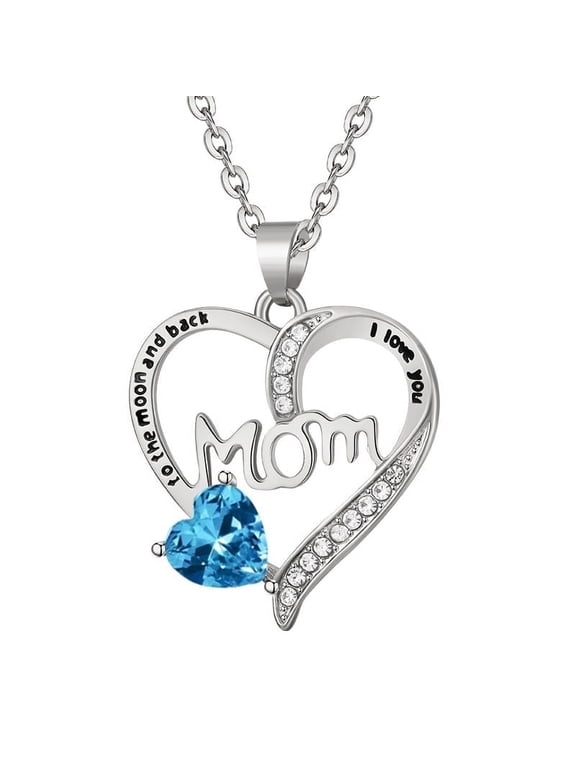 Mom Necklace I Love You Mom Gifts Mother's Day Gifts 925 Sterling Silver Necklace Birthstone Necklace for Mom Birthday Gifts for Mom Gifts from Daughters Son Gifts For Women LK01(S-Blue) M01