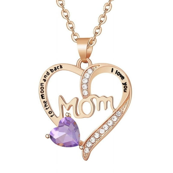 Mom Necklace I Love You Mom Gifts Mother's Day Gifts 925 Sterling Silver Necklace Birthstone Necklace for Mom Birthday Gifts for Mom Gifts from Daughters Son Gifts For Women LK01(GS-Purple)