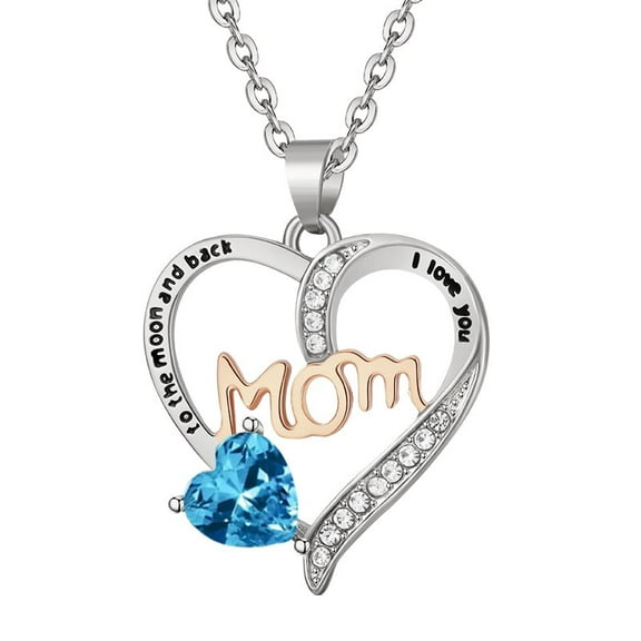 Mom Necklace I Love You Mom Gifts Mother's Day Gifts 925 Sterling Silver Necklace Birthstone Necklace for Mom Birthday Gifts for Mom Gifts from Daughters Son Gifts For Women LK01（C-Blue)
