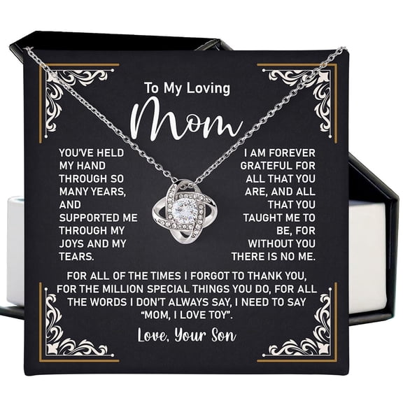 To My Mom Necklace Love Knot Pendant Jewelry Mom From Son Meaningful Mother’S Day, Birthday, Message Card Necklace For Amazing Mom I Love You Forever And Always #667, White Love Knot Necklace