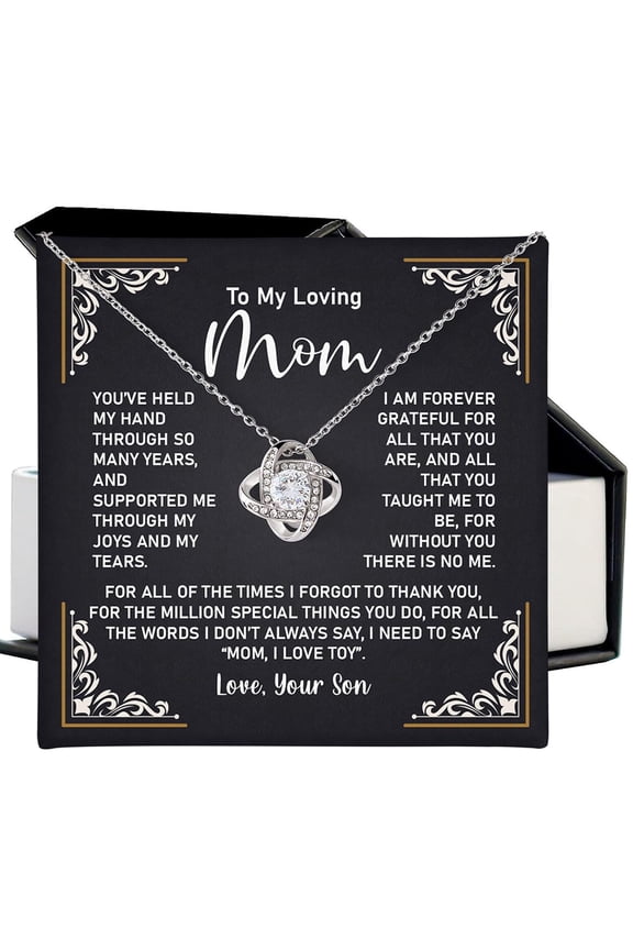 To My Mom Necklace Love Knot Pendant Jewelry Mom From Son Meaningful Mother’S Day, Birthday, Message Card Necklace For Amazing Mom I Love You Forever And Always #667, White Love Knot Necklace