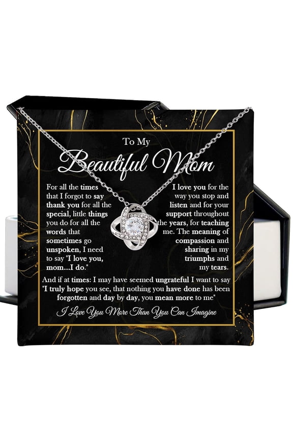 To My Mom Necklace Love Knot Pendant Jewelry Mom From Son Meaningful Mother’S Day, Birthday, Message Card Necklace For Amazing Mom I Love You Forever And Always #668, White Love Knot Necklace