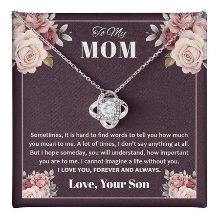 To My Mom Necklace - Meaningful To Mom From Son Without You There Is No Me I Love You Necklace, Sentimental Mother'S Day Mother'S From Son, Unique Moms Birthday Ideas#6 #171, White Love Knot Necklace