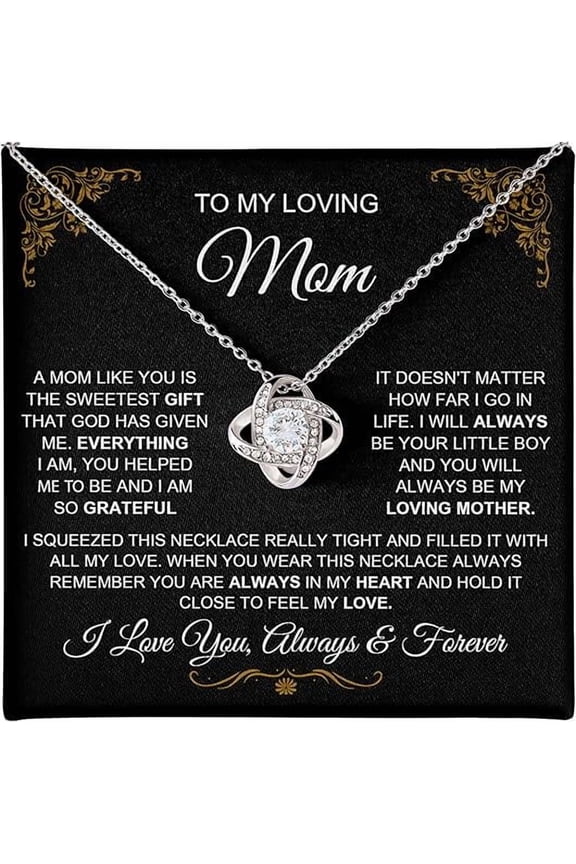 To My Mom Necklace with Message Card and Gift Box, Sentimental Birthday Christmas Gifts for Mother from Daughter, Jewelry Gift for Women, Love Knot Necklace for Women