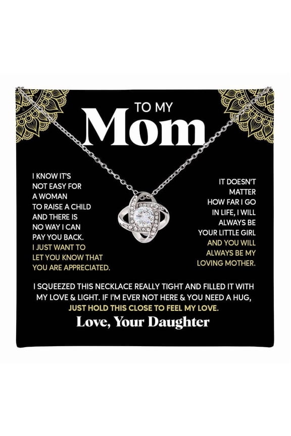 To My Mom Necklace From Son Or Daughter Mom Jewelry Women Meaningful Mother’S Day Birthday Mom Elegant Box With Sentimental Message Card #251, Gold Love Knot Necklace