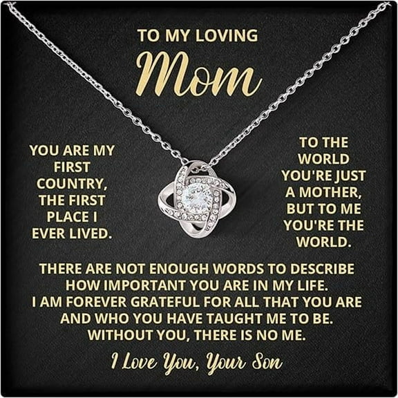 To My Mom Necklace From Son With Heartfelt Message Card & LED Box for Her, Meaningful Mothers Day Gifts For Mom From Son, Birthday Gifts For Mother Necklace