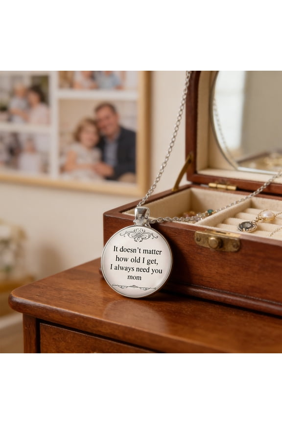 Mom Necklace, Thoughtful Gift for Mom, Keepsake Jewelry for Special Occasions, Metal Necklace for Mother's Day and Birthdays, Heartfelt Message Jewelry