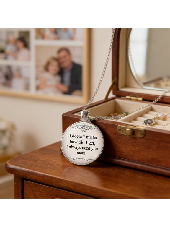 Mom Necklace, Thoughtful Gift for Mom, Keepsake Jewelry for Special Occasions, Metal Necklace for Mother's Day and Birthdays, Heartfelt Message Jewelry