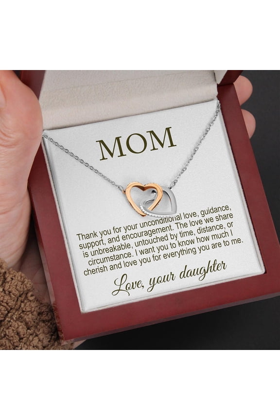 Mom Necklace Two Hearts Necklace Gold Finish Message Card UniqueMessage SentimentalFor Her, Multi Interlocking Heart Necklace
