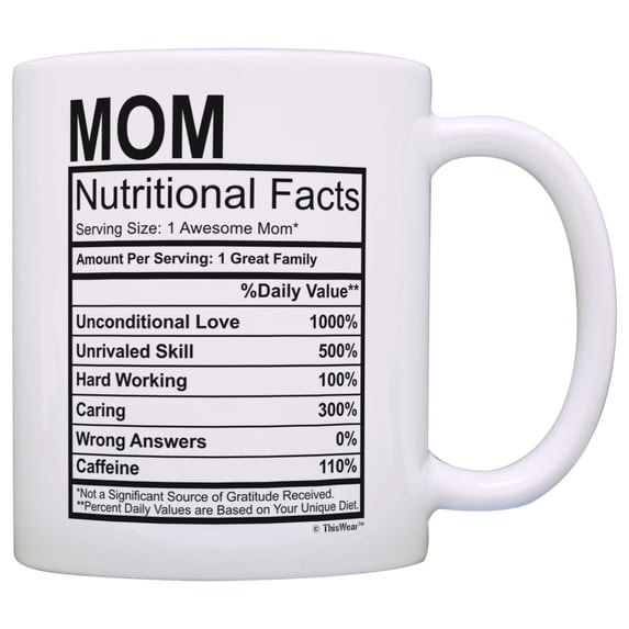 Mom Nutritional Facts Label Funny Gifts for Mom Gag Gift Coffee Mug Tea Cup White