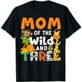 thumbnail image 1 of Mom Of The Wild and Three 3 Birthday Zoo Theme Safari Jungle T-Shirt, 1 of 5