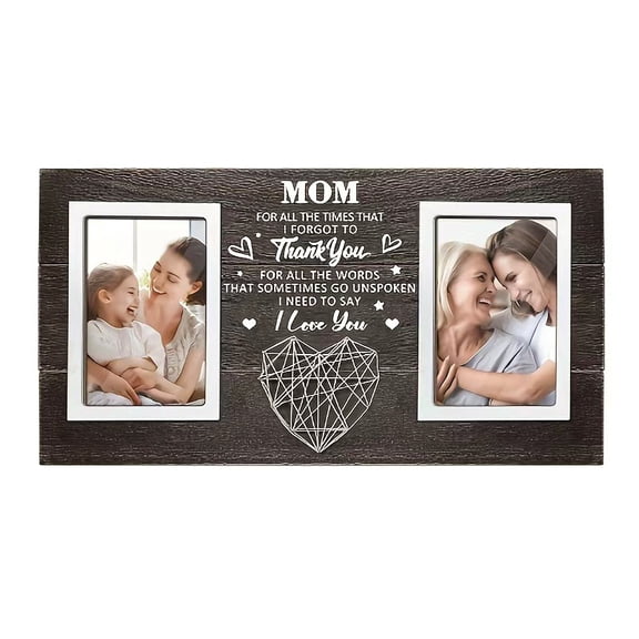 Mom Picture Frame, Rustic Wooden Photo Frame for Mom, Mother's Day Gift from Daughter Son, Birthday Gifts for Mom, Wall & Tabletop Decor with 2 Photo Slots