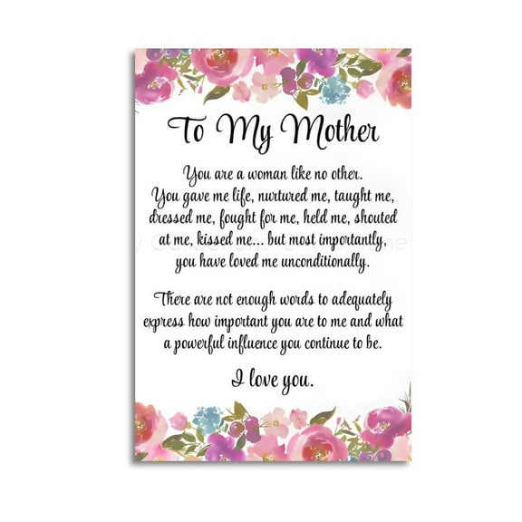 Mom Poem, To My Mother, Printable Gift for Mom Poster Great Wall Art for Home Decor,, Mother's Day Gift, Posters for Bedroom, Office Or Living Room