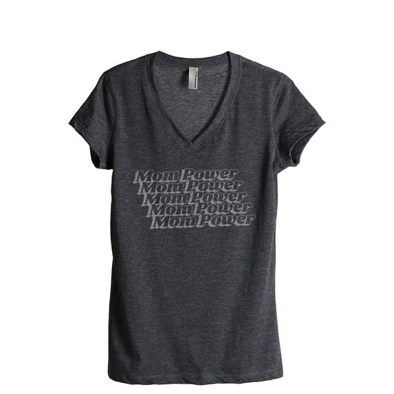 Mom Power Women's Fashion Relaxed V-Neck T-Shirt Tee Charcoal Grey Large