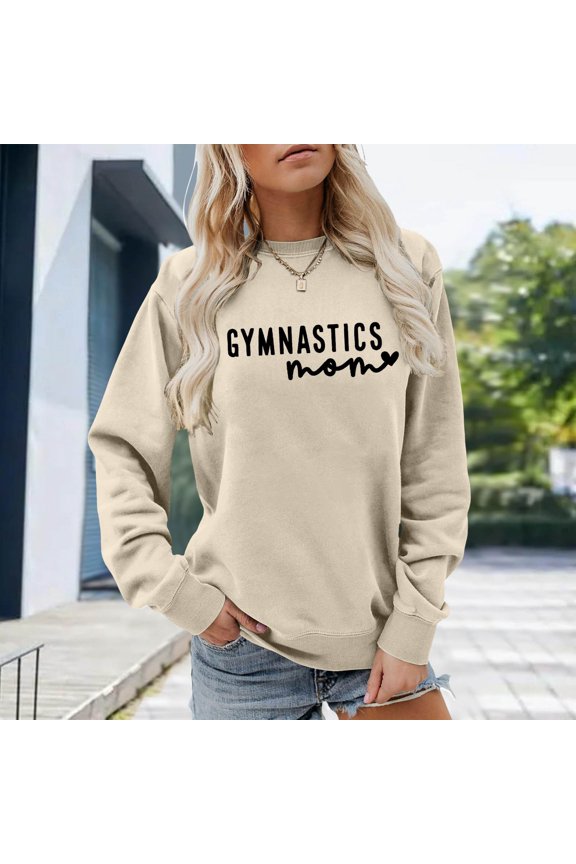 Mom Print Women's Sweatshirt Gymnastics Mom Long Sleeve Crewneck Relax Fit Fall Basic Pullover Sweater