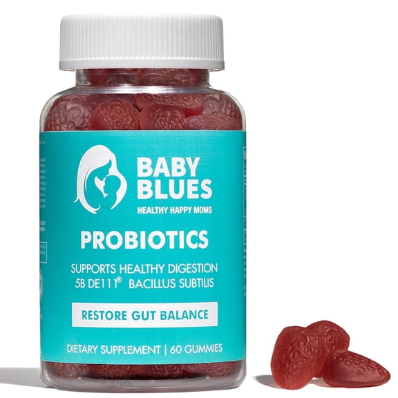 Baby Blues Probiotic Gummies for Women, Daily Gut Health with DE111 and Prebiotic Fiber, 60 Count