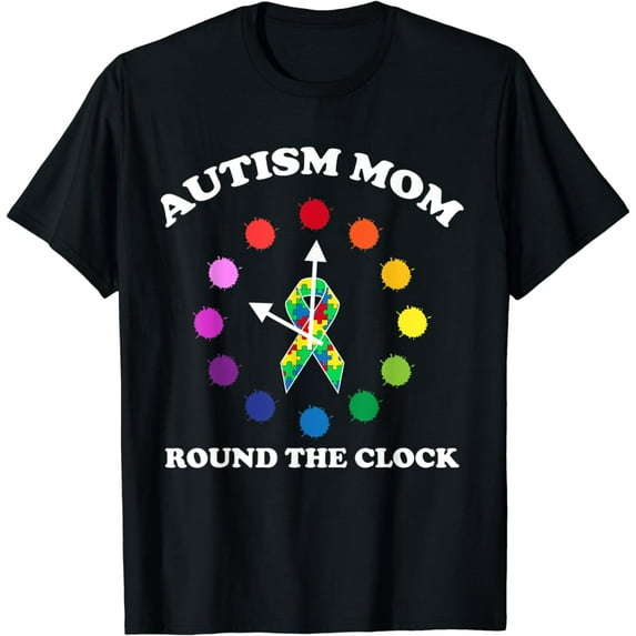 Mom Puzzle Piece Ribbon Clock Cool Autism Awareness Gift T-Shirt
