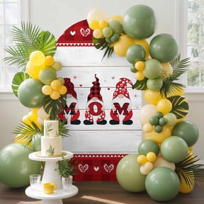 Mom Red Arch Backdrop Cover, 4FT, Gnomes Wood Texture Background Spandex Arch Covers Double-Sided Backdrop for Wedding Birthday Party Photo Background Decoration