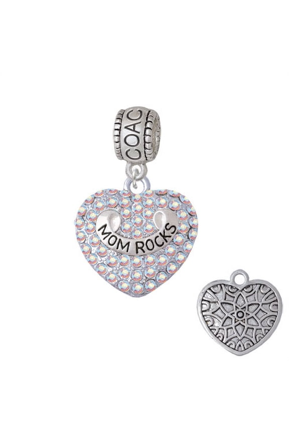 Mom Rocks on AB Crystal Heart - Coach Charm Bead