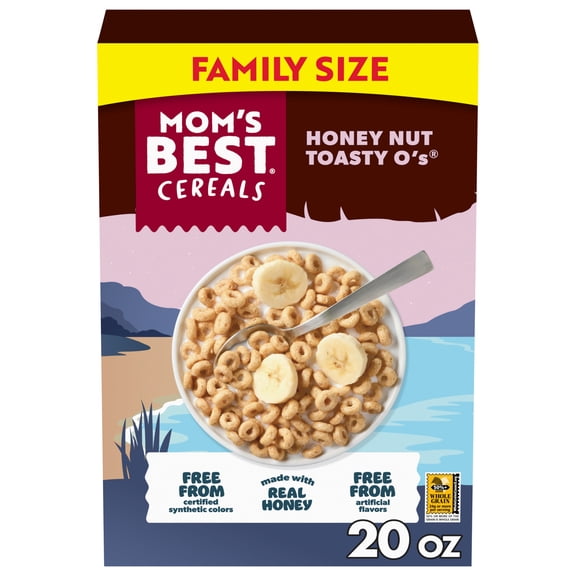 Mom's Best Honey Nut Toasty O'S, Whole Grain Crunchy Breakfast Cereal, Non-GMO, 20 oz Family Size Box